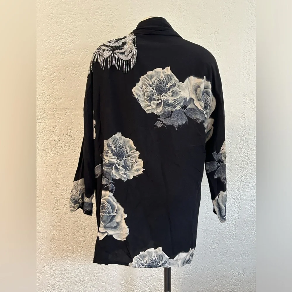 BOA PARIS beaded floral open front blouse sz 2 made in France